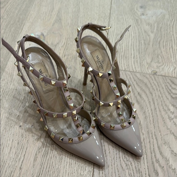 Valentino Cream Gold Studded Heels